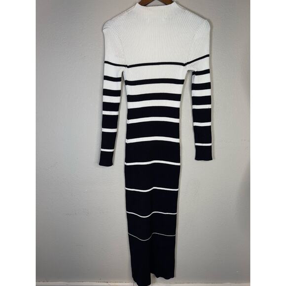 ZARA Striped Sweater Dress S Ribbed Knit Black White Long Sleeve Maxi Minimalist - Picture 1 of 8